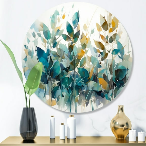 Designart "Leaf Foliage Green I" Floral Leaves Metal Round Wall Decor