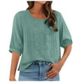 thumbnail image 4 of MYShe 3/4 Length Sleeve Women Tops Crew Neck Blouses Dressy Casual Shirts Loose Fit Business Work Clothes Womens Tops Mint Green,L, 4 of 7