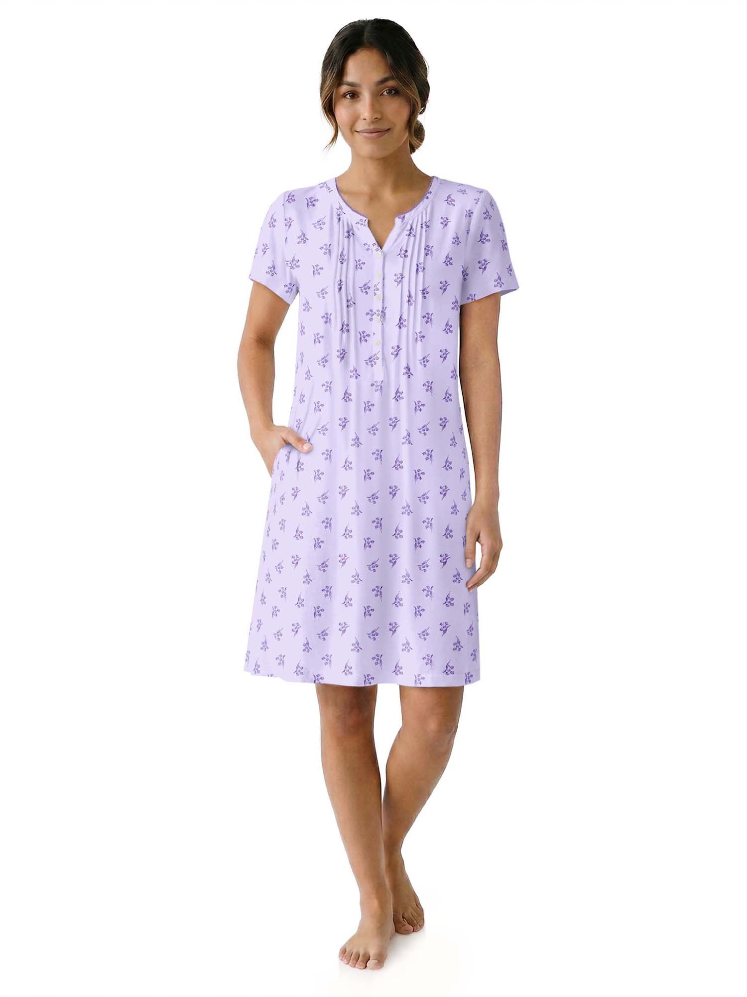 Aria Women’s Short Sleeve Split Neck Sweater Knit Nightgown, Sizes XS-5X