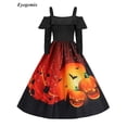 thumbnail image 2 of Vestido de Halloween de manga larga vintage para mujer, elegante vestido de tirantes finos de los años 50 y 60 para fiesta de noche y graduación, 2 of 5