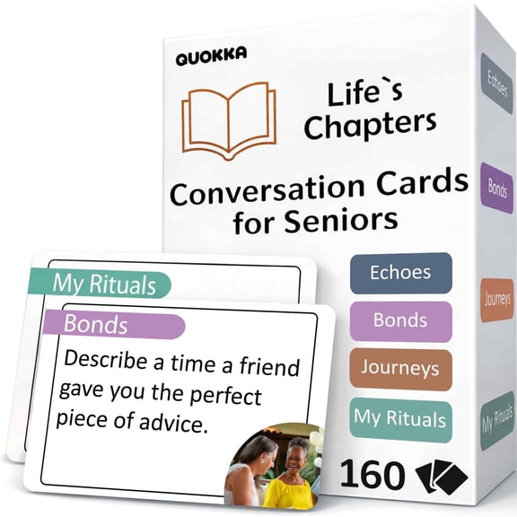 Quokka Conversation Cards for Seniors, 160 Memory Game Cards Alzheimer's or Dementia Activities, Large Conversation Starters for Elderly