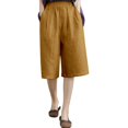 thumbnail image 2 of Endives Womens Cotton Linen Short Slim Solid Color Linen Pant Women Elastic Waist Short Pants Yellow, 2 of 4