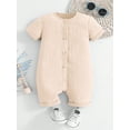 thumbnail image 2 of Elippeo Baby Summer Short Sleeve Romper 1 3 6 9 12 18 Months Solid Color Front Button Newborn Jumpsuit for Toddler Boy Girls Cute Clothes, 2 of 7