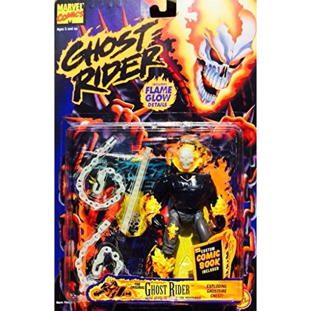 Ghost Rider The Original con características que brillan en la oscuridad. ¡Cofre explosivo de fuego fantasma! - La figura de acción de Marvel Comics incluye detalles de Flame Glow. Ghost Rider 787793422508