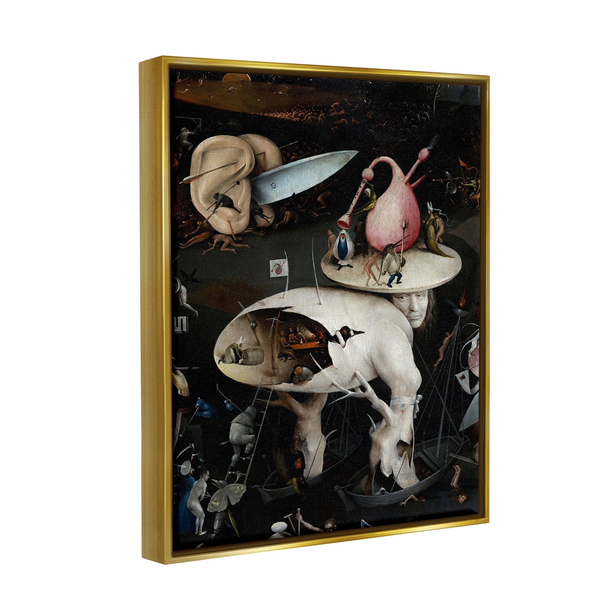 Stupell Industries Garden of Earthly Delights Right Panel Detail Hieronymus Bosch Painting Painting Metallic Gold Floating Framed Canvas Print Wall Art, Design by one1000paintings