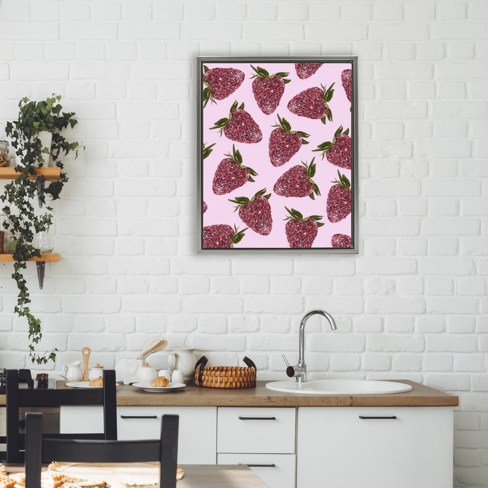 Stupell Industries Glimmer Strawberry Pattern Gray Framed Floater Canvas Wall Art, design by LISH Creative