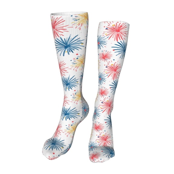 Xecao Bright Colorful Fireworks Print Calf Socks Seamless Toe, Knee High Long Socks, Sports Socks Trouser Socks for Women and Men-One Size
