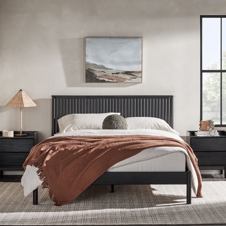 Walker Edison Transitional Solid Wood Queen Bed Black