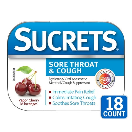 Sucrets Sore Throat & Cough Lozenges, Vapor Cherry Flavor, 18 Count