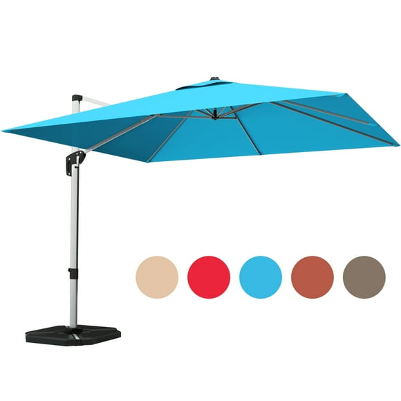Gymax 10Ft Square Offset Hanging Patio Umbrella w/ Base 360 Degree Tilt Blue