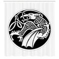 thumbnail image 3 of Celtic Shower Curtain, Astronomical Druidic Symbol of a Mythical Dragon in Round Shape Form Background, Fabric Bathroom Set with Hooks, 69W X 70L Inches, Black and White, by Ambesonne, 3 of 3