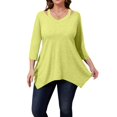 thumbnail image 5 of WTOBBY Women's Plus Size Solid Color Tunic Hollow V-Neck 3/4 Sleeve Shirt Casual Elegant Top with Flattering Loose Fit,Yellow XL, 5 of 5