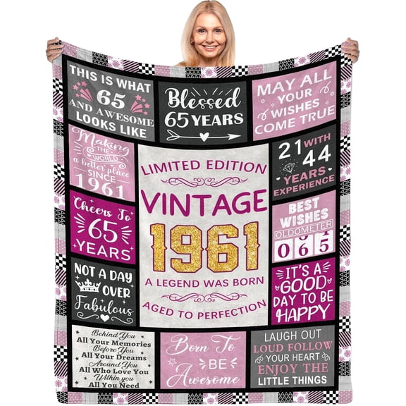 65th Birthday Gifts for Women, Vintage 1961 Birthday Blanket 50"x60", Funny 65th Birthday Gifts for 65 Year Old Women, Born in 1961 Gifts for Her Wife Mom Grandma Sister