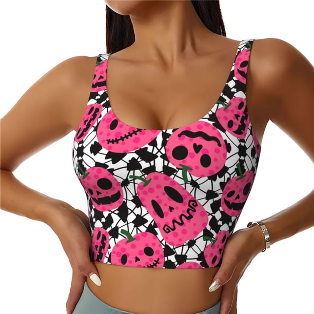 Balery Halloween Pumpkins Sujetadores deportivos con espalda cruzada para mujer, acolchados, sin costuras, de alto impacto, ideales para yoga, gimnasio, entrenamiento y fitness.-Large