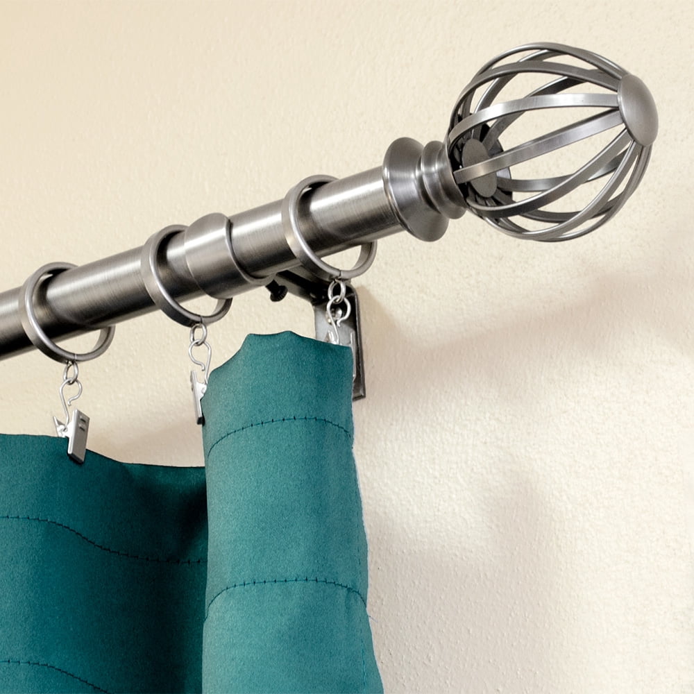Lumino 1" Plated Pewter Regis Cage Adjustable Single Curtain Rod Set, 42"-120"