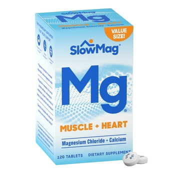 SlowMag Mg Muscle + Heart Magnesium Chloride Supplement s with Calcium 120 Ct