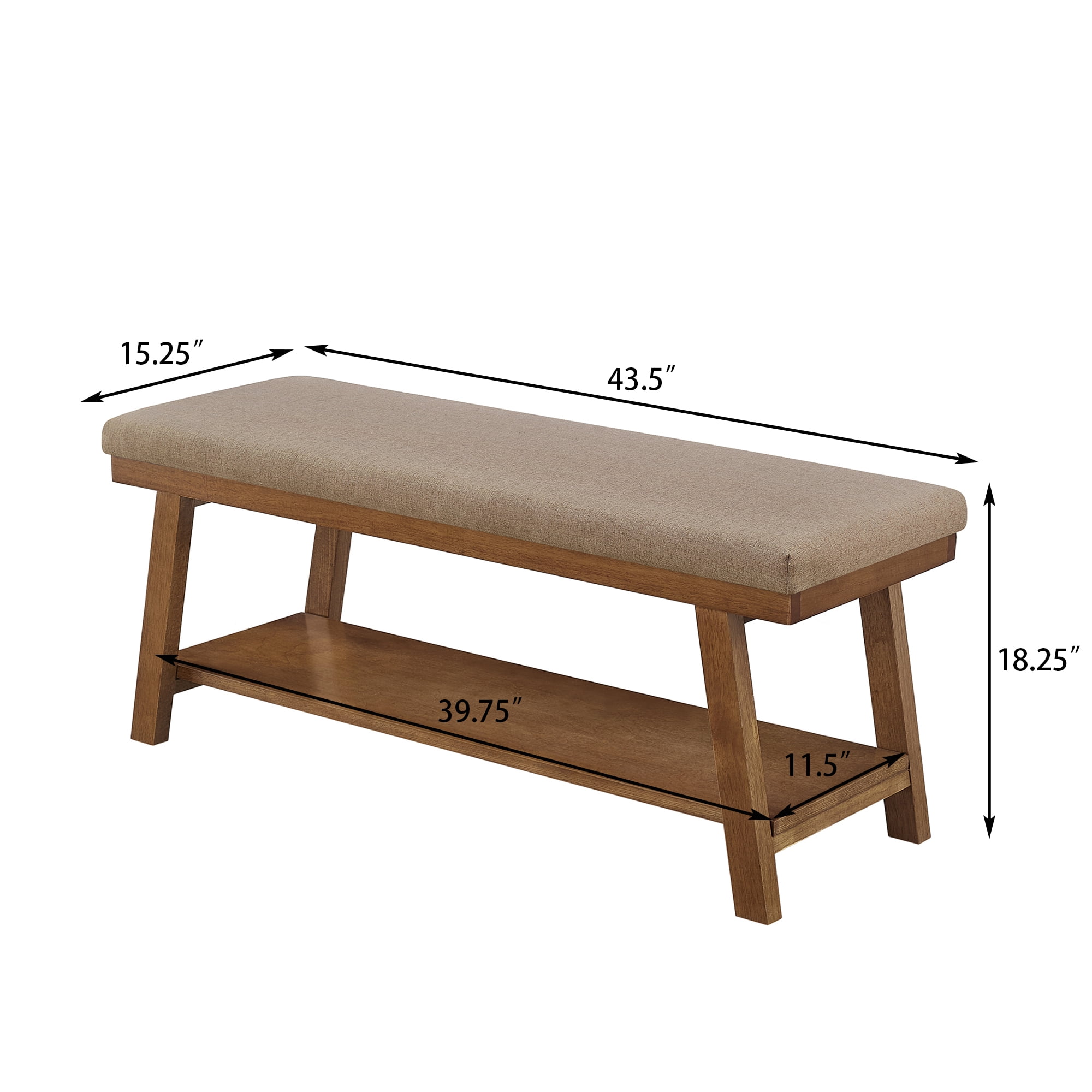 Leumius Upholstered Bench with Storage Shelf,Modern Linen Fabric with Cushioned Seat for Bedroom, Entryway, Living Room,350 lbs Capacity,Linen