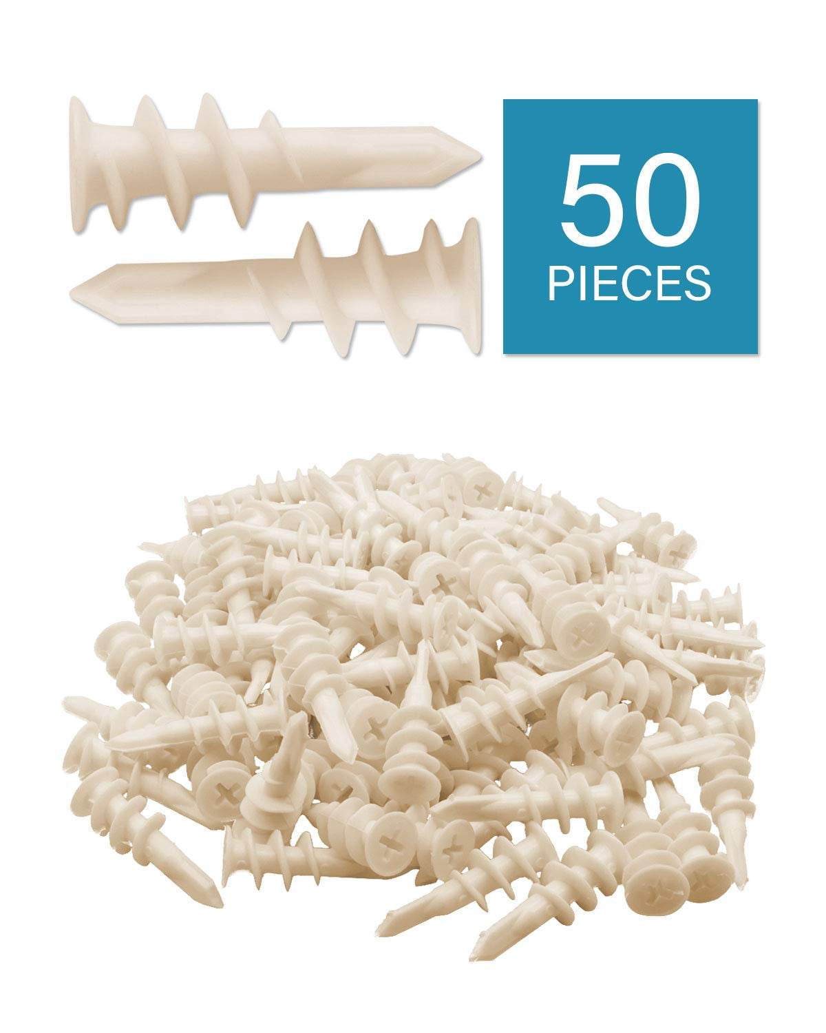 100pcs Plastic Self Drilling Drywall Anchors with Screws Assortment Kit, Wall Anchors Kit with 50pcs Screws/50pcs Drywall Anchors