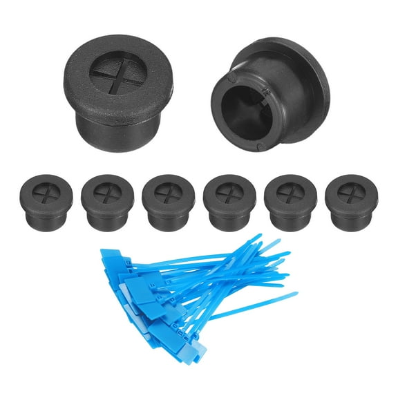 8Pack Cable Cord Grommet, 1/2"(12mm) Rubber Grommets with Cable Ties, Black