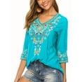 thumbnail image 3 of Mexican Tops for Women Embroidered Shirts Hippie Clothes Tunic Fiesta Plus Size Boho Peasant Blouses Sky Blue XXL, 3 of 6