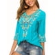 thumbnail image 3 of Blusas Mexicanas para Mujer, Camisas Bordadas, Ropa Hippie, Túnicas de Fiesta, Blusas Bohemias Campesinas de Talla Grande. Azul XL, 3 of 6