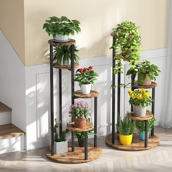 Tribesigns Plant Stand Indoor, 4-Tier Wood Plant Stands for Indoor Plants Multiple Flower Pot Holder, Corner Plant Shelf Rack Flower Stand for Balcony Garden Patio Living Room Bedroom(Rustic Brown)