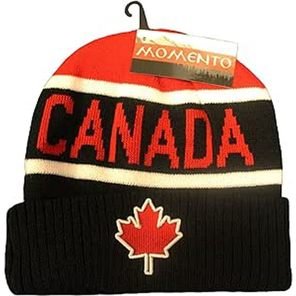 CANADA BLACK RED & WHITE MAPLE LEAF ADULT TOQUE HAT CAP FITS SMALL TO LARGE TQ 14