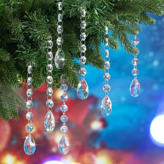 Topboutique Crystal Teardrop Ornaments 30 Pcs Hanging ear Drop Crystal Ornaments Clear Plastic Chandelier Pendant Glass Beads Acrylic Christmas Tree Pendant for Xmas Bead Garland New Years Party