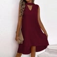 thumbnail image 5 of ClodeEU Women's Choker V-Neck Sleeveless Dress with Asymmetric Hem ,Casual Loose Fit Solid Color Dress Wine,Women's Plus L, 5 of 6