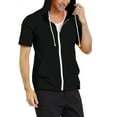 thumbnail image 4 of INSPIRE CHIC Men's Short Sleeve Hoodies Solid Color Zip Up Jackets with Hood XL Black, 4 of 7