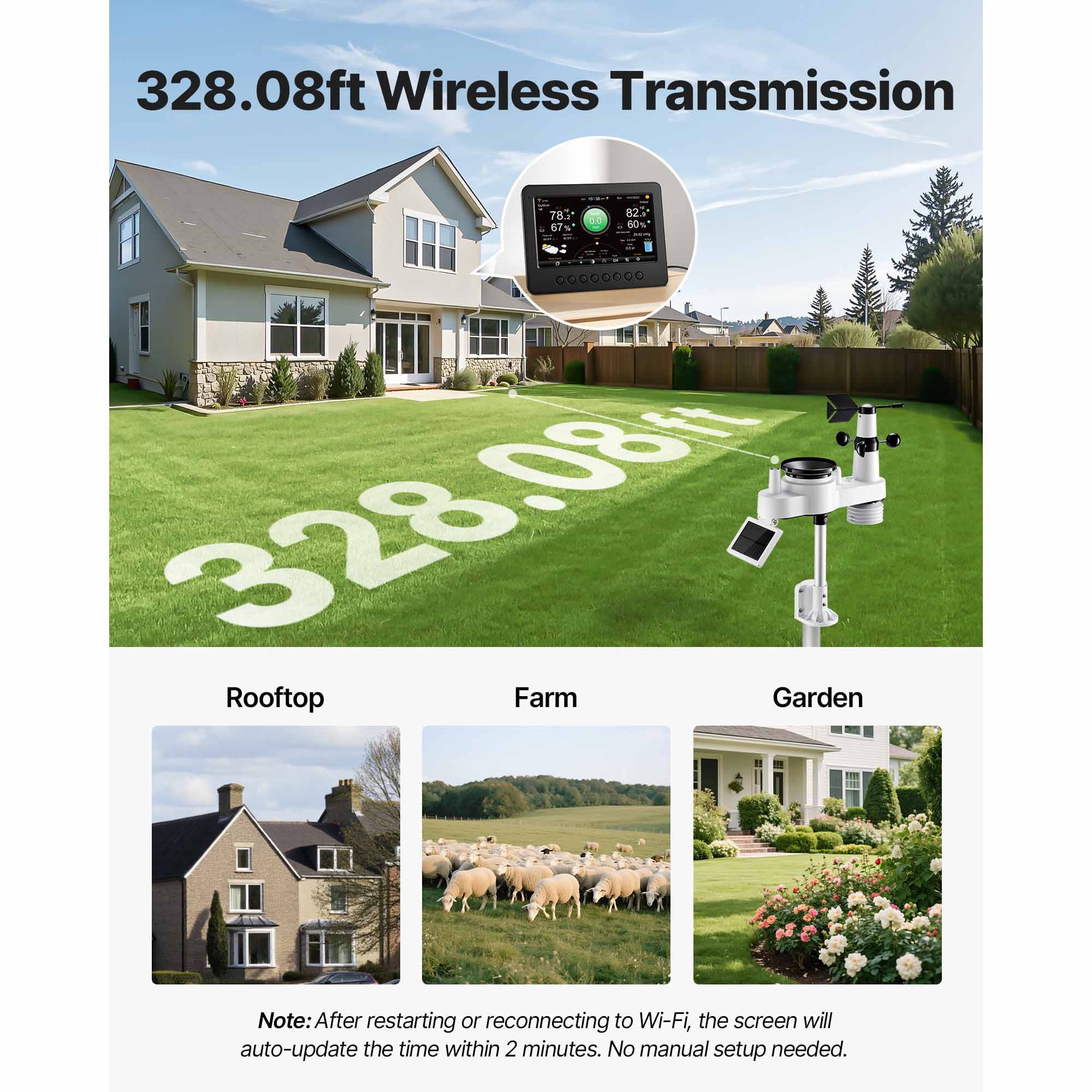 KFFKFF 7-in-1 Wi-Fi Weather Station with 7-Inch TFT Screen, Solar-Powered Wireless Outdoor Sensor, Rain Gauge, and Indoor-Outdoor Monitoring for Weather Updates, Wind, Temperature, Humidity