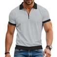 thumbnail image 3 of LTTVQM Men's Zipper Polo Shirts Spring Summer Short Sleeve Casual Shirt Athletic Work Classic Golf Tops Gray L, 3 of 5