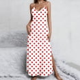thumbnail image 2 of FRSASU Women's Summer Polka Dots Silky Satin Nightgown V-Neck Spaghetti Strap Sleepwear Side Slit Maxi Dress Nightwear Multicolor-L, 2 of 8