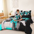 thumbnail image 4 of Homewish Blue Abstract 7-Piece Twin Bedding,Contemporary Art Bedding Comforter Set,Black Reversible, 4 of 8