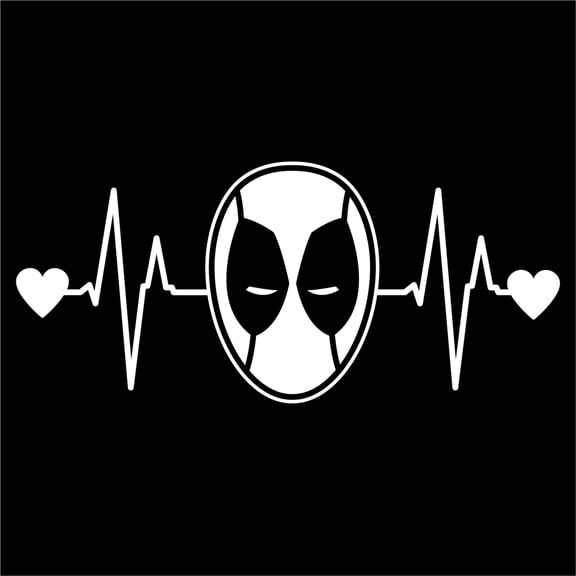 Deadpool Inspired Heartbeat Decal Sticker | 7-Inches By 3.1-Inches | White Vinyl