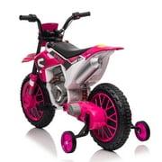 TOBBI 12V Ride on Motorcycle, Battery Powered Electric Motorcycle for Kids with Training Wheels,Ride on Toys for Kids 3-6 Boys Girls, Pink