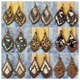 thumbnail image 2 of Cheetah Leopard Genuine Leather Chevron Arrow Hollow Leaf Wooden Earrings, 2 of 9