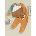 thumbnail image 2 of Bagilaanoe 2PCS Toddler Baby Boy Long Pants Set Contrast Color Long Sleeve Sweatshirt Pullover Tops + Sweatpants 6M 12M 18M 24M 3T Kids Casual Sweatsuits, 2 of 8