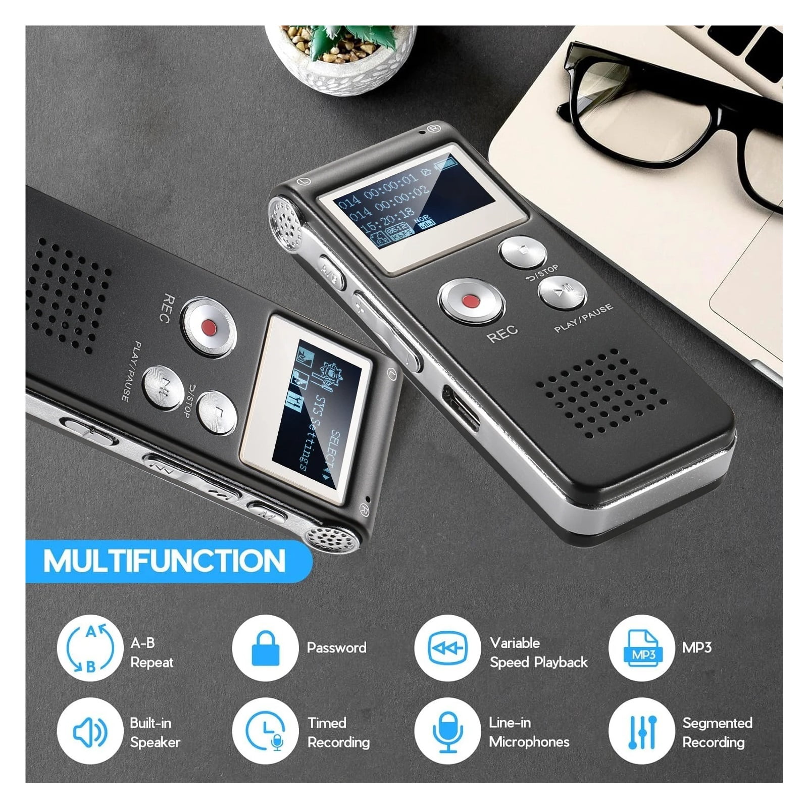Digital Recorder Mini Voice Recorder Upgraded Small Recorder with MP3&USB for Lectures ,Multi-Function