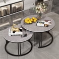 thumbnail image 6 of Wisfor Round Nesting Coffee Table Set of 2 Stackable Sintered Stone Side End Table, Gray, 6 of 12
