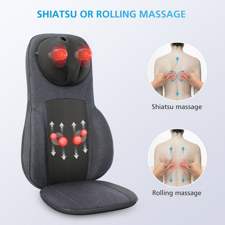 Comfier Air Compression Shiatsu Neck Back Massager Seat Cushion Kneading  Rolling Massage Chair Pad with Heat, Gray