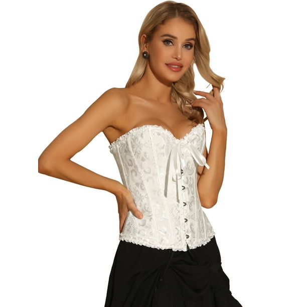 Corse con Cordones para Mujer Corse Victoriano sin Tirantes Bustier para Fiestas Halloween Carnaval blanco M Allegra K Corset
