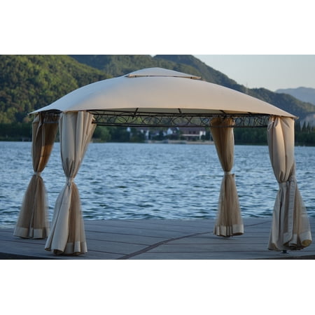 Outdoor Grill Canopy BBQ Gazebo Tent Double Tiered with UV Protection Beige