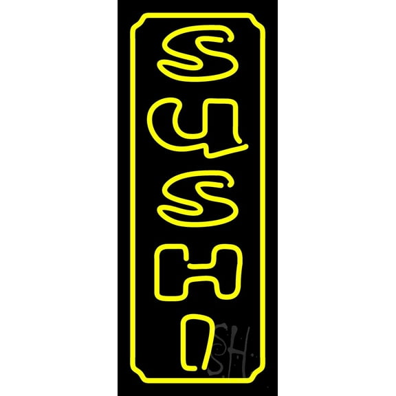Vertical Yellow Sushi LED Neon Sign 13 x 32 - inches, Black Square Cut Acrylic Backing, with Dimmer - Bright and Premium built indoor LED Neon Sign for restaurant window and interior decor.