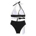 thumbnail image 6 of DHFJKG Women Bikini Sets Color Block Two Piece Bathing Suit Side Tie Halter Swim Top With High Waisted Briefs Bottom Stylish Beachwear, 6 of 9