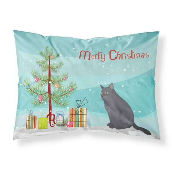 British Shorthair 1 Cat Merry Christmas Fabric Standard Pillowcase