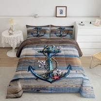 Erosebridal Vintage Wooden Barn Plank Comforter Set for Men Women,Romantic Anchor Rope Bedding Set,Tropical Coral Starfish Bedding Comforter Sets,Nautical Ocean Duvet Insert with 1 Pillowcase,Twin