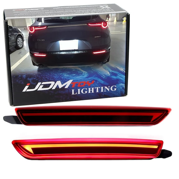 Dark Red Lens Full LED Rear Bumper Reflector Lights For Mazda CX-30 CX-50, Function as Tail/Brake, Sequential Blink Turn Signal