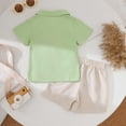 thumbnail image 4 of Toddler Boy Outfits 2 Piece Cartoon Print Turn Down Collar Short Sleeve Polo Shirt And Shorts for Casual Wear Baby Boys' Clothing Sets Green 6-12 Months, 4 of 7
