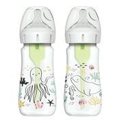 Dr. Brown's Natural Flow Anti-Colic Options+ Wide-Neck Baby Bottle, Ocean Decos, 9oz/270ml, Level 1 Slow Flow, 0m+, 2 Pack